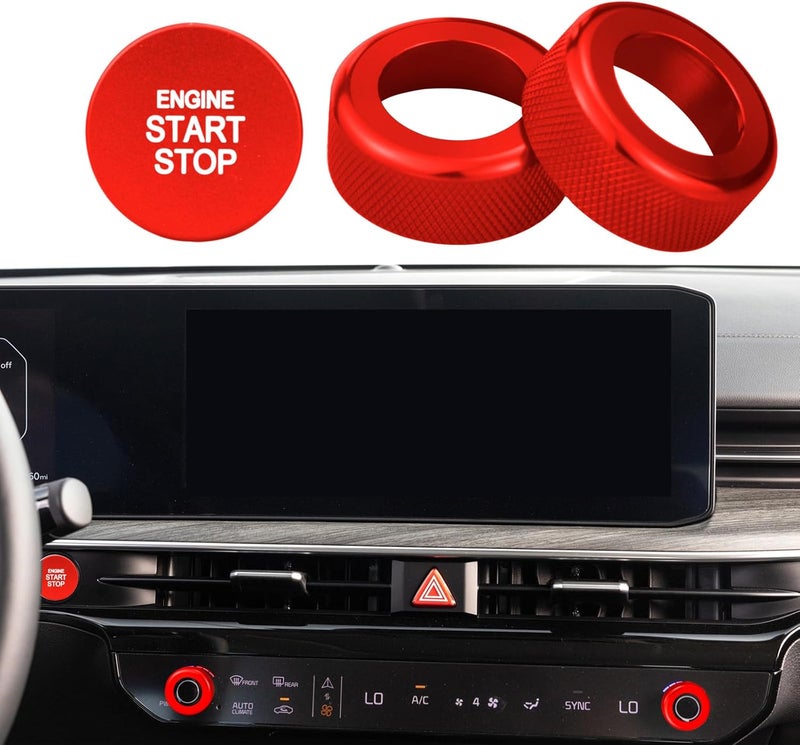HDUFC for Kia Carnival/Carnival Hybrid/K5/Niro/Sorento/Sportage Interior Package, Push-Button Start, air Conditioning Control knob Cover, 3-Piece Set (red) - Image 5
